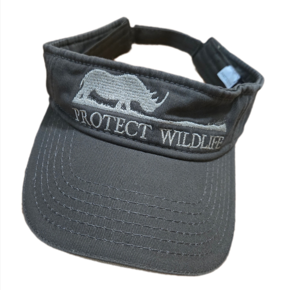 Gray Sports Visor with Protect Wildlife Rhino Logo